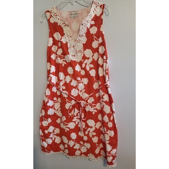 Mudpie Womens Size Small Sleeveless Avery Crochet Neck Shift Dress Belted Floral - Picture 1 of 11